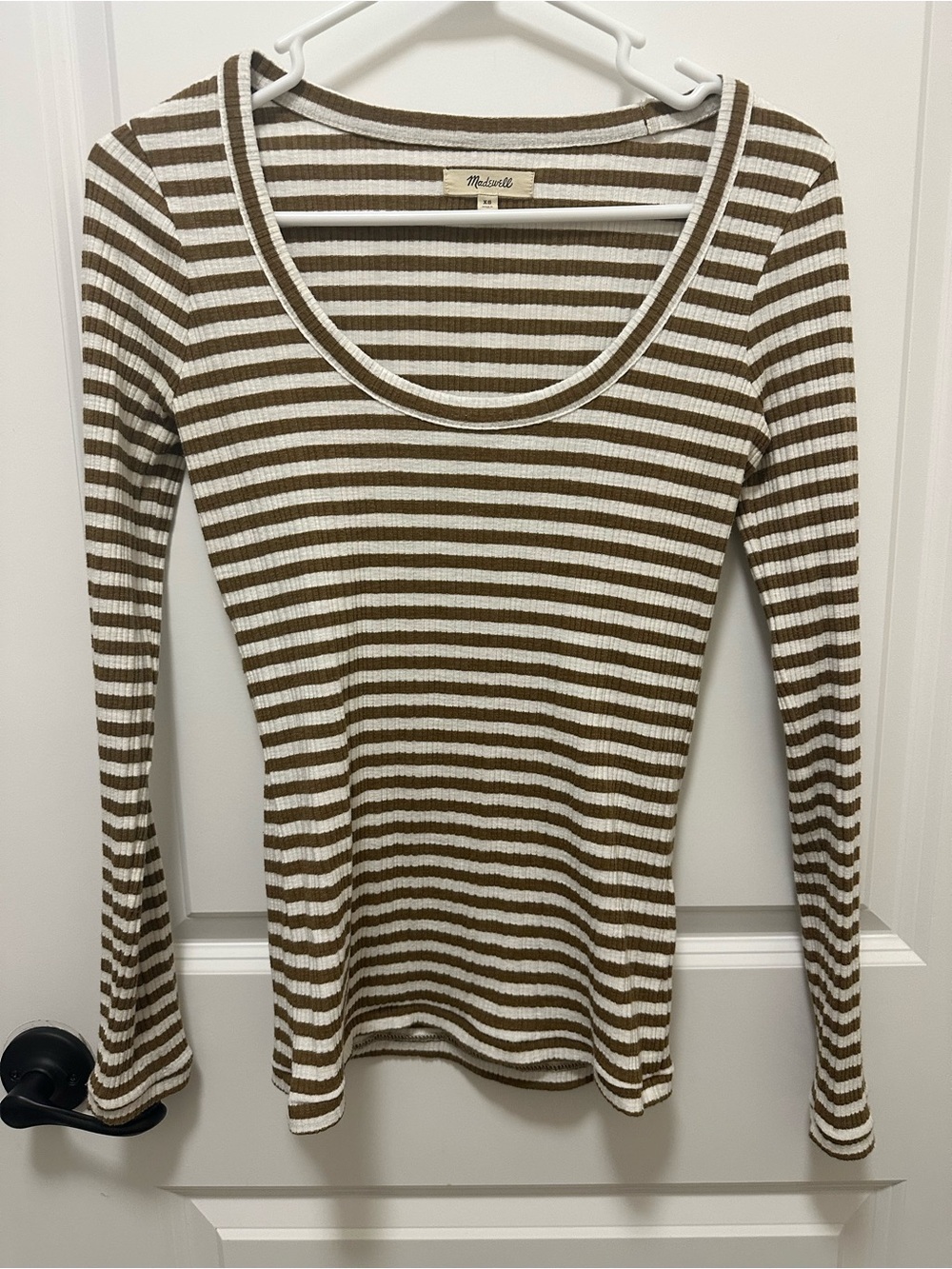 Madewell Brown & White Striped Ribbed Long-Sleeve Top